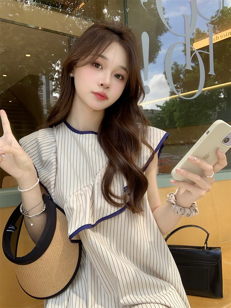 【dress】フリルストライプ柄ワンピース G20203