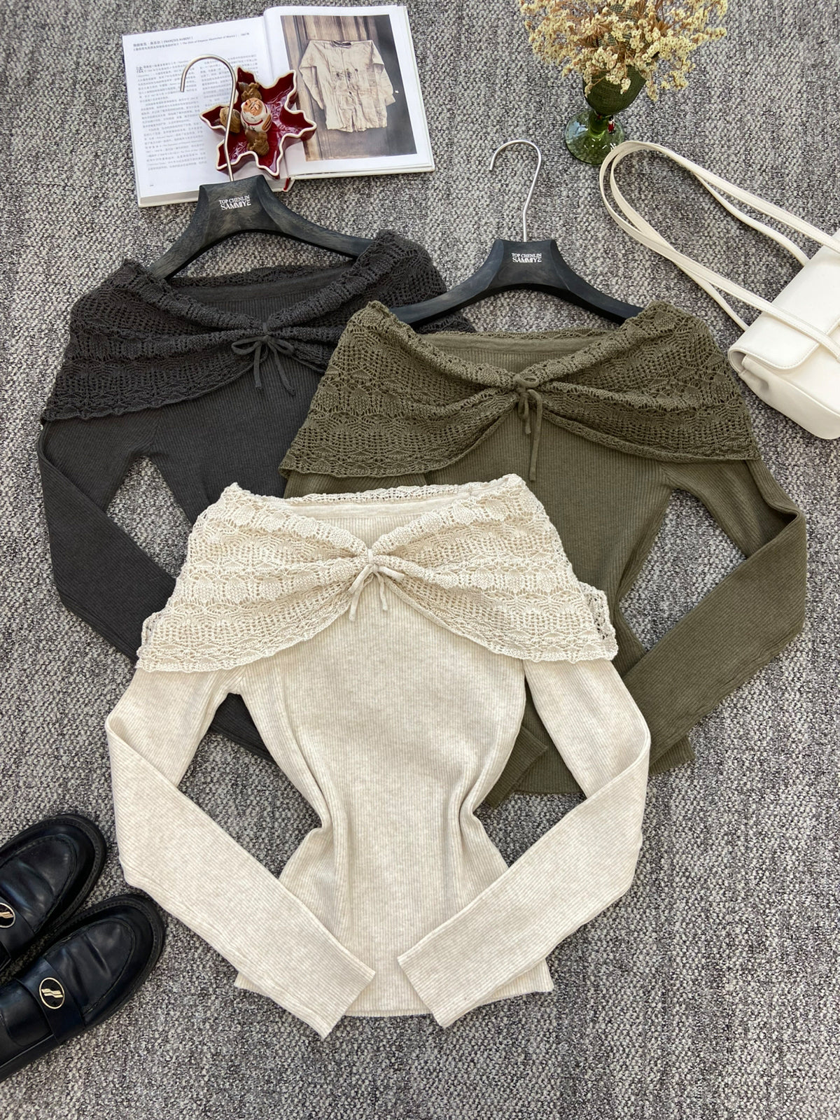 【tops】フェイクレイヤードニットトップス Q8937