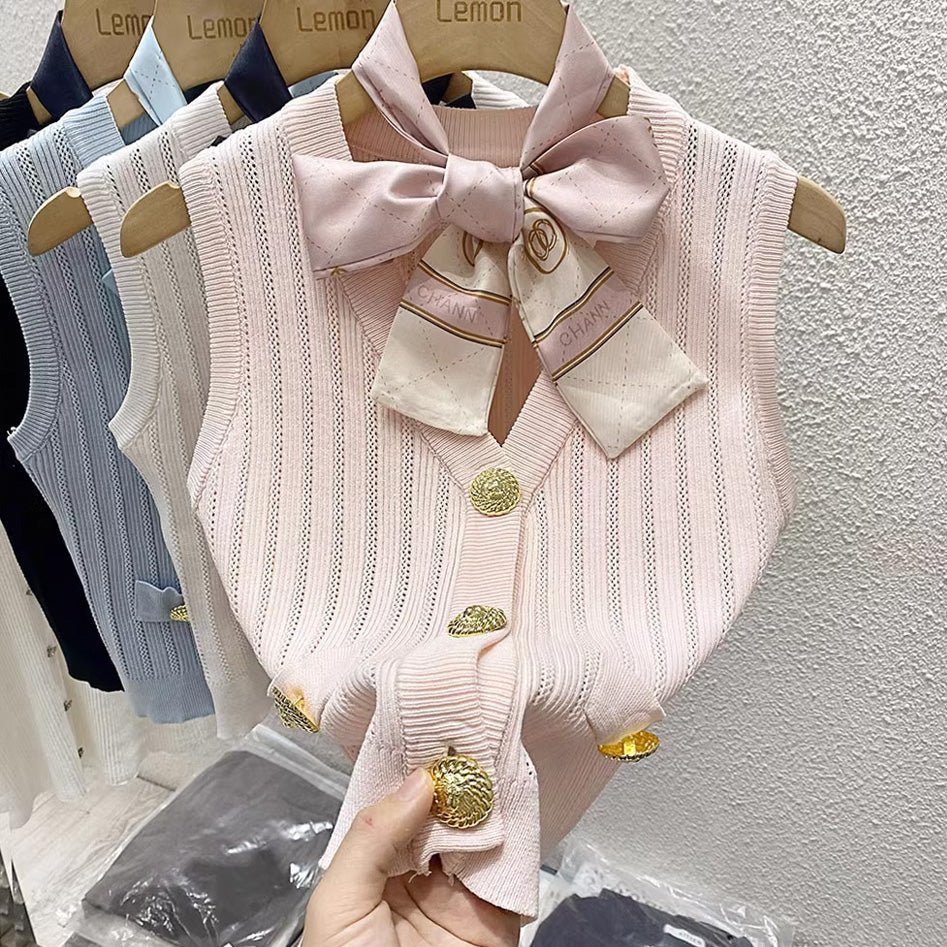 【tops】4色リボン付きキャミソール F7576