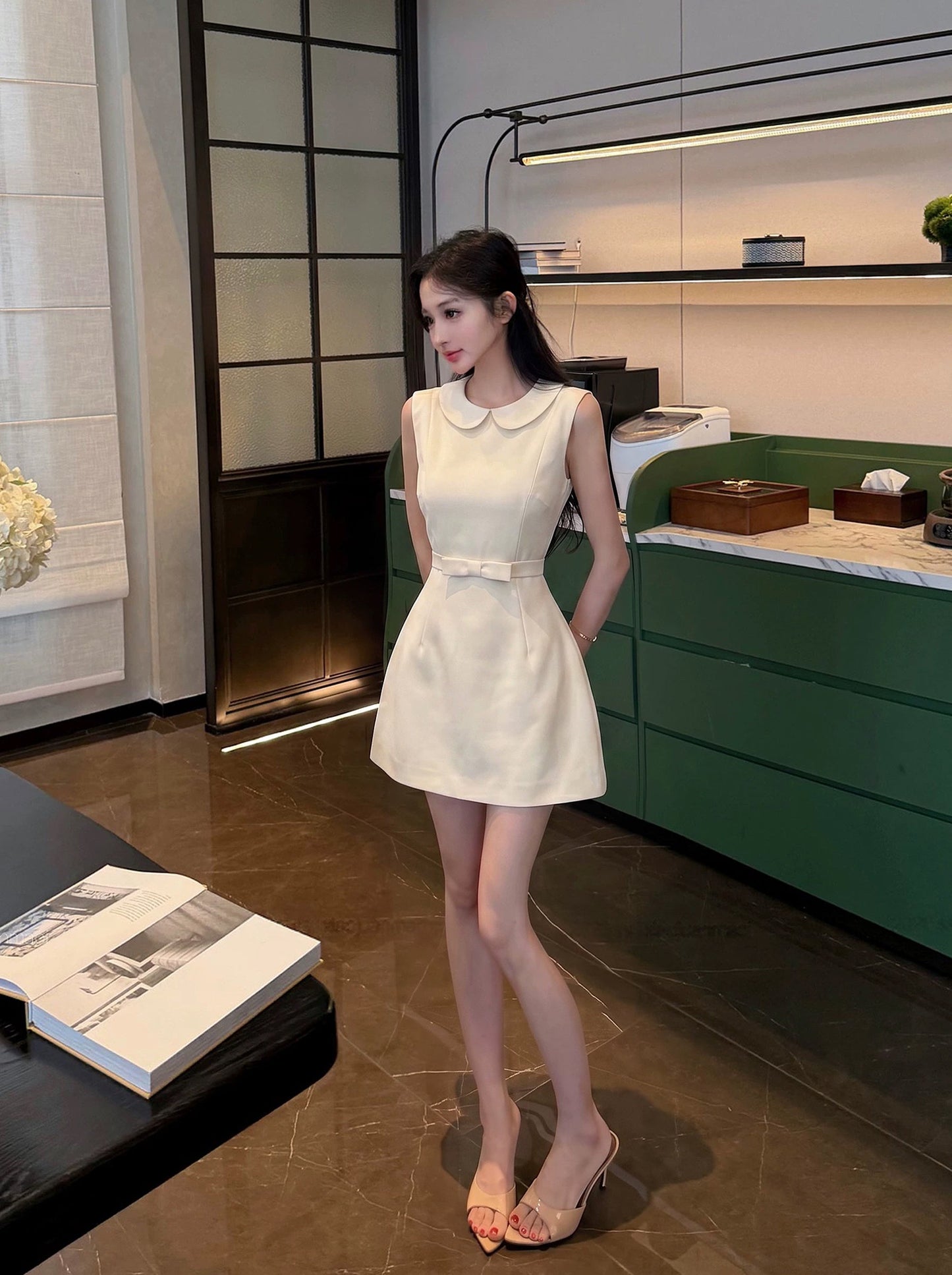 【dress】ノースリーブピーターパンカラーワンピース Q8742