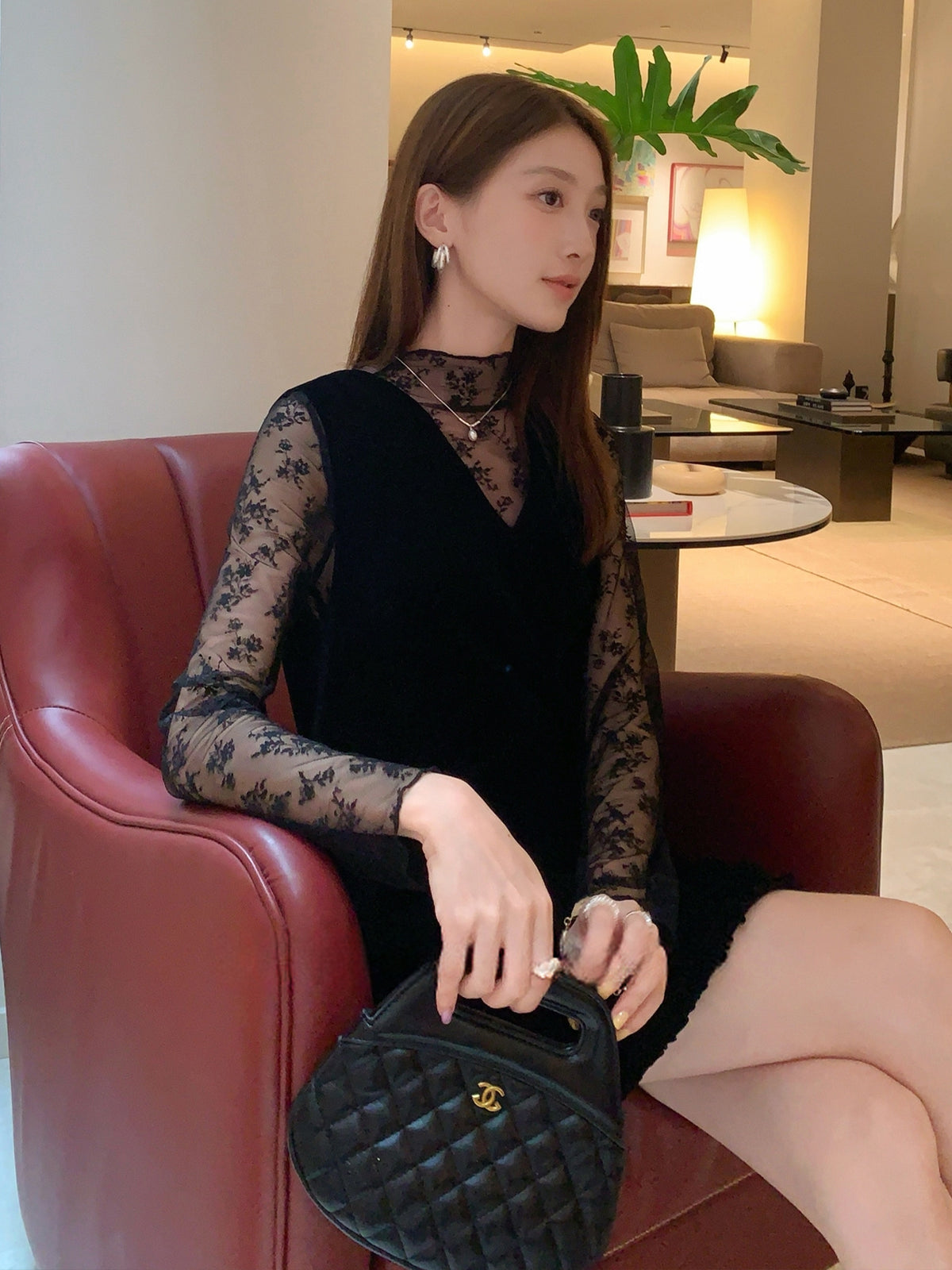 【set】レーストップス×ベストワンピースセット Q9036