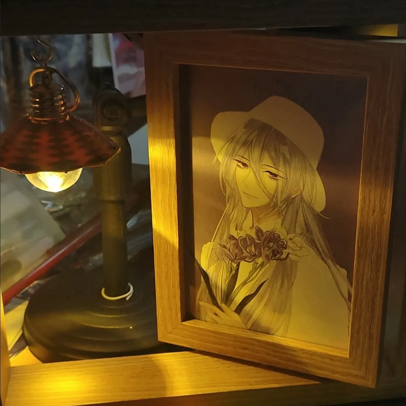 【GOODS】木製 フォトフレーム KGサイズ収納 回転式 ライト付き Q2487