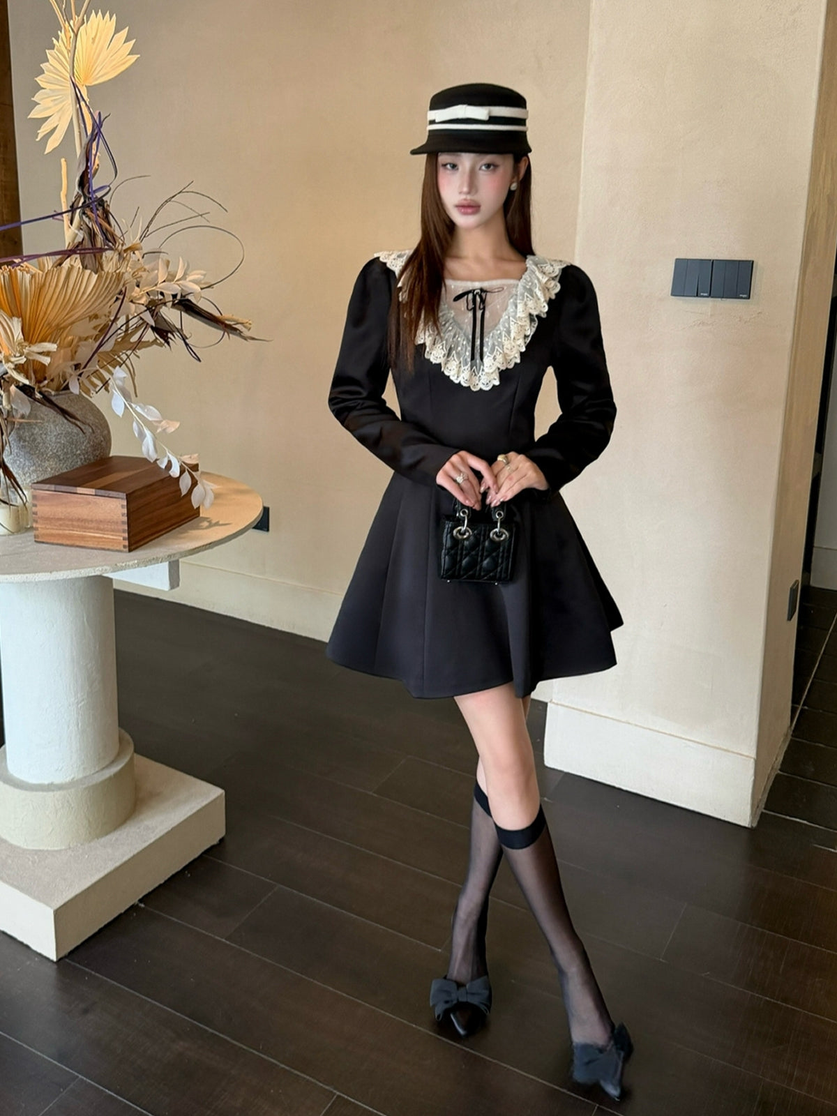 【dress】レースドッキングミニワンピース Q9080