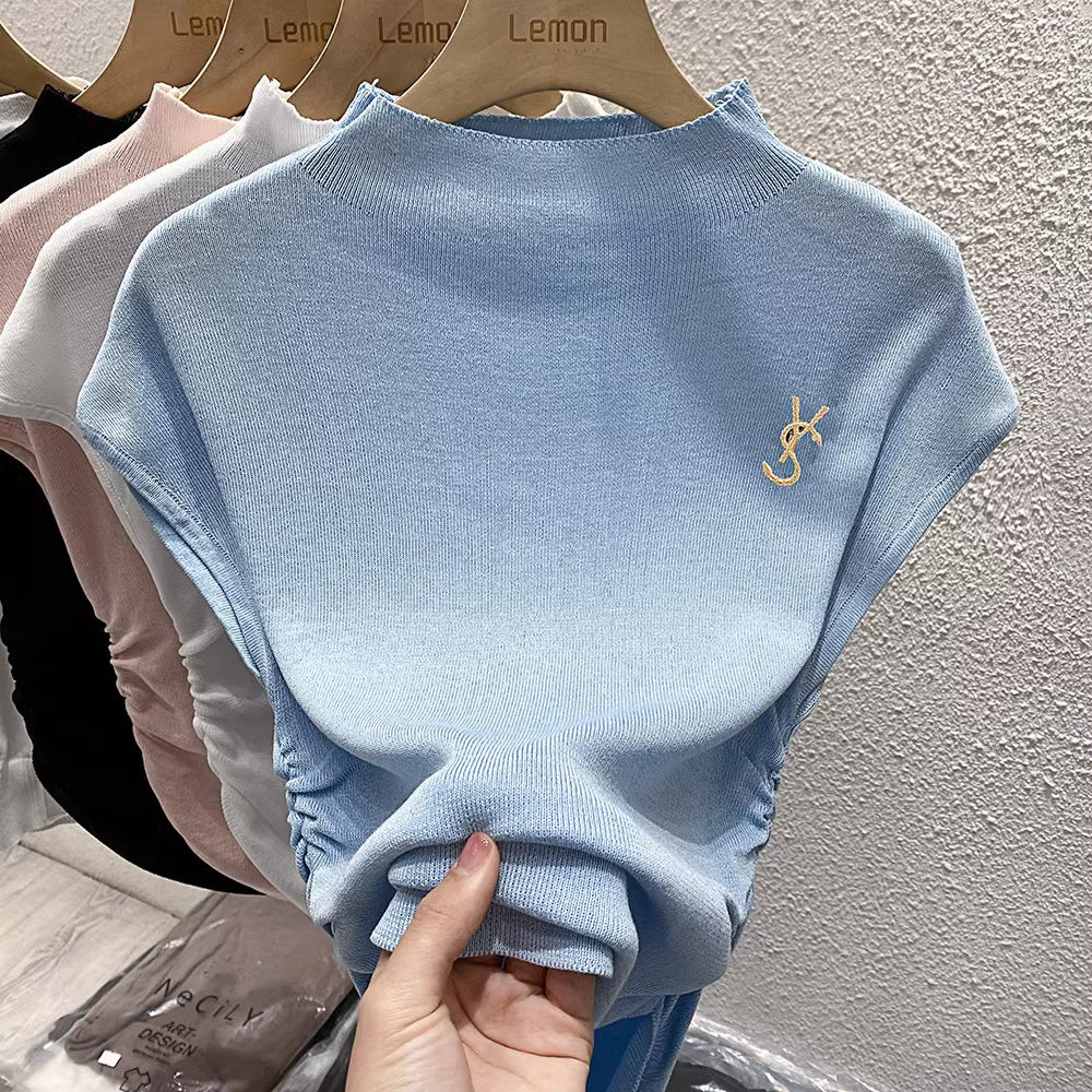 【tops】4色半袖ニットTシャツF7760