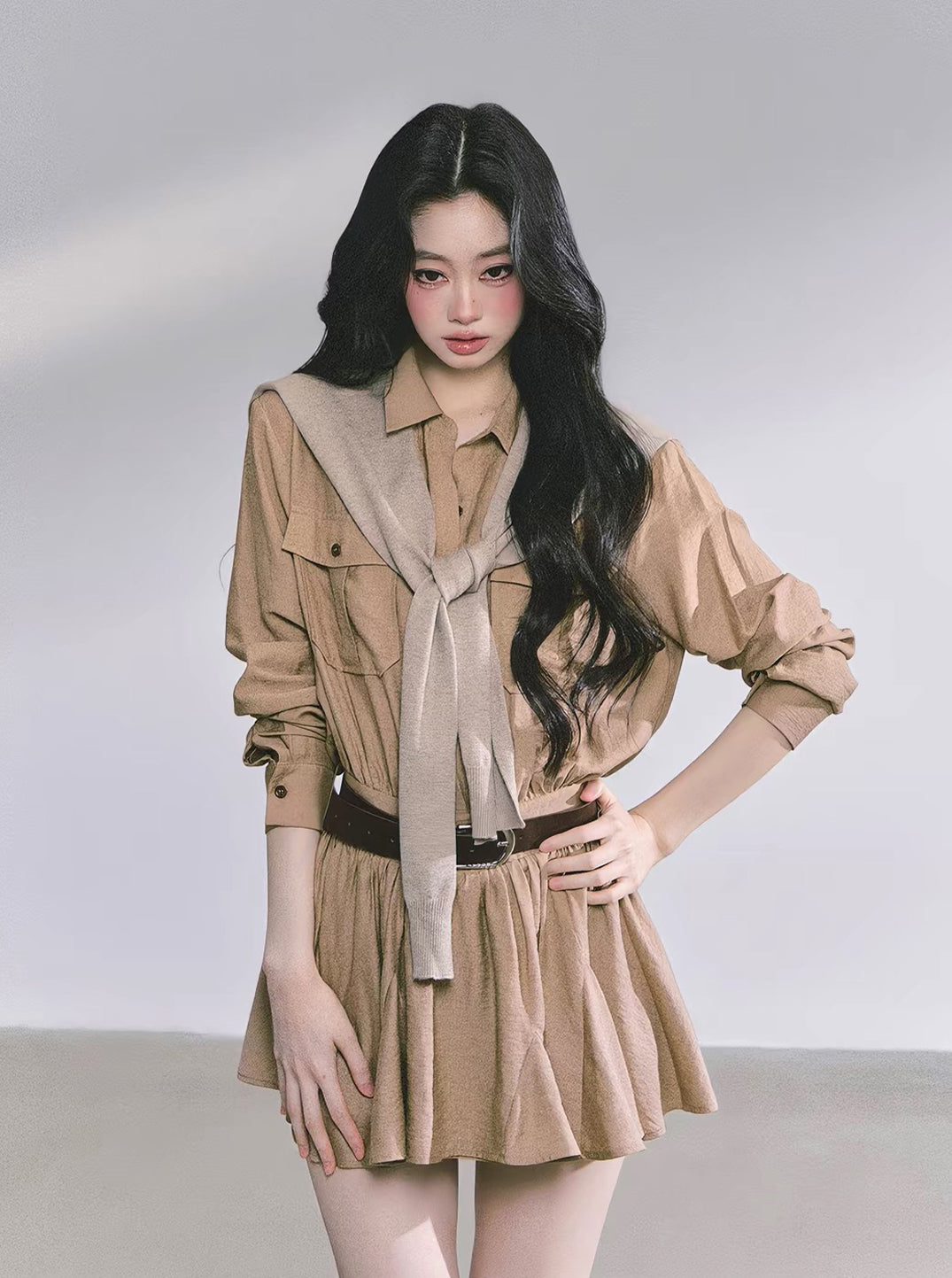 【dress】ストール付きAラインワンピース Q8905