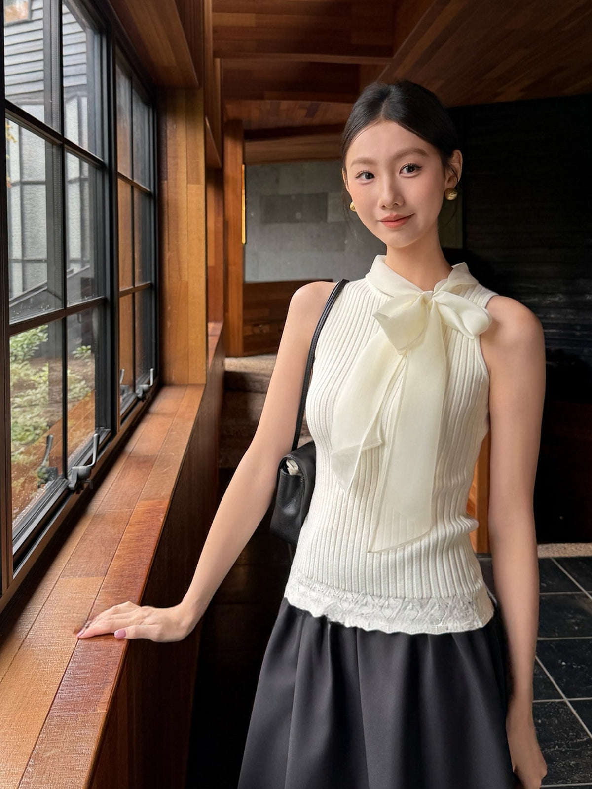【tops】リボン付きニットベスト Q8922