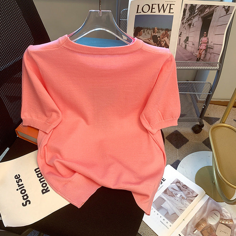 【tops】4色半袖ニットＴシャツF7788