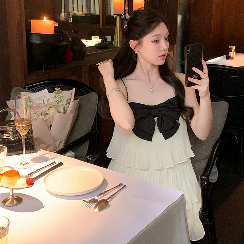 【dress】リボン付きティアードキャミワンピース Q8464