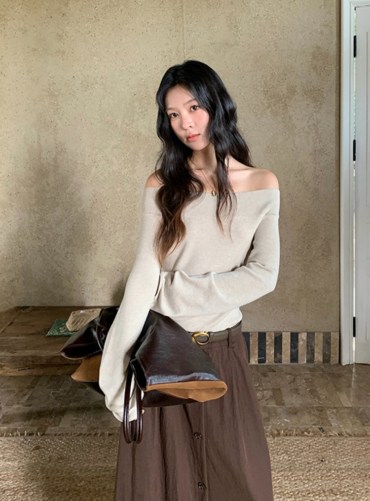 【dress】ベルト付きニットドッキングロングワンピース Q8926