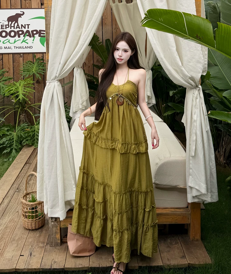 【dress】ホルターネックロングワンピース Q8534