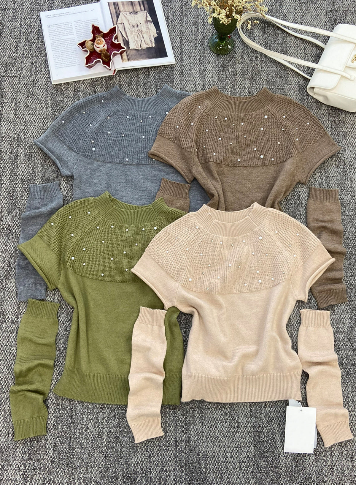 【tops】アームカバー付きニットトップス Q8930