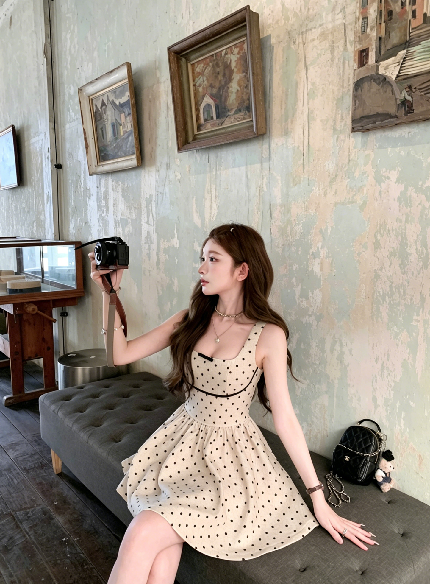 【dress】バックリボンドット柄ミニワンピース　M30198