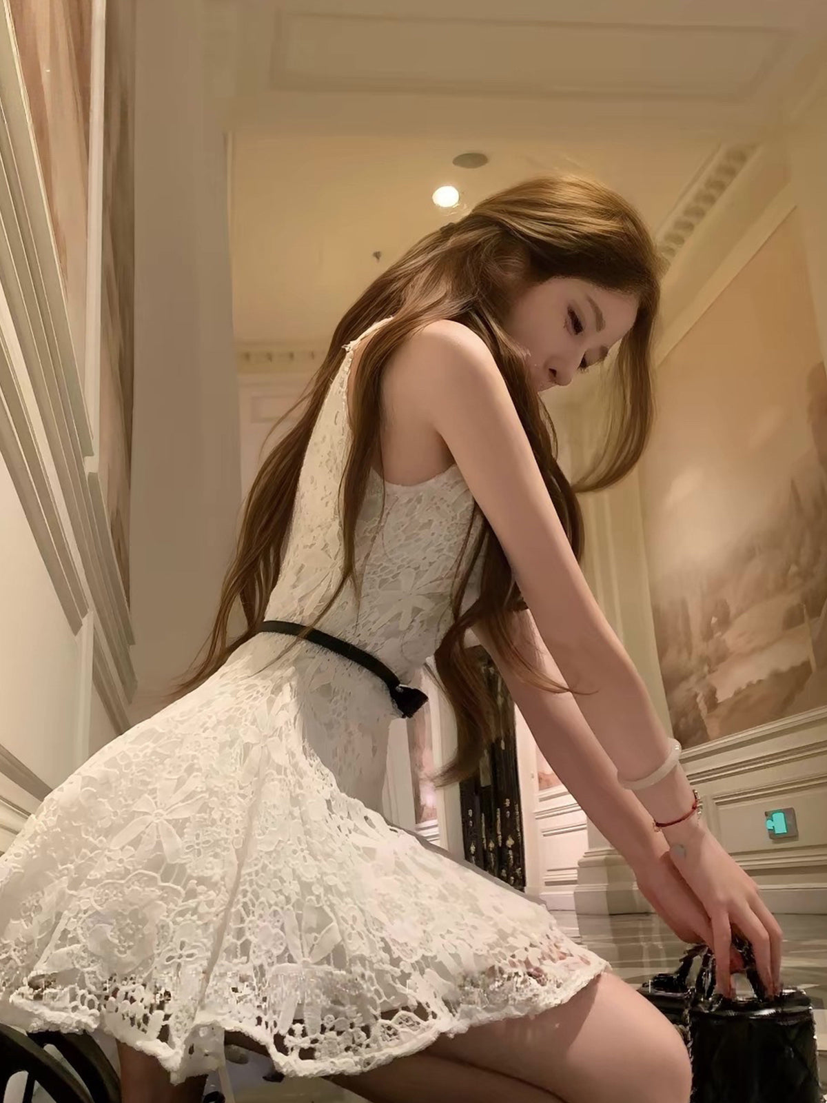 【dress】リボンベルトレースワンピース Q8755
