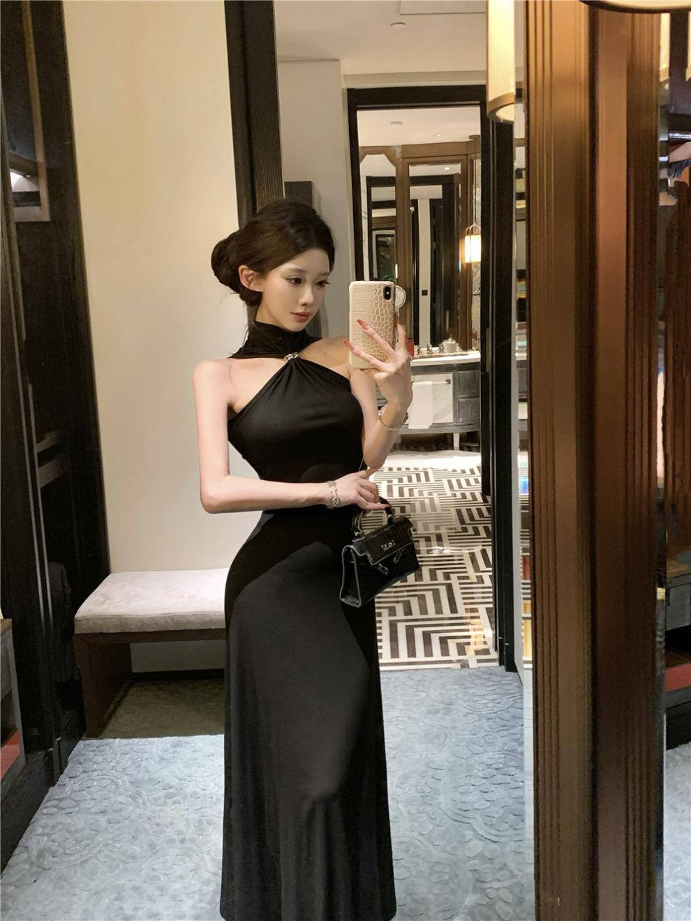 【dress】ホルターネックタイトロングワンピース Q8186