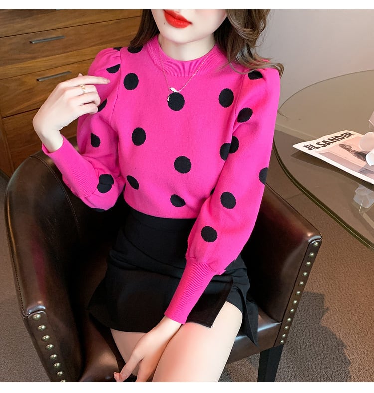 【tops】ドット柄ニットセーターG17322
