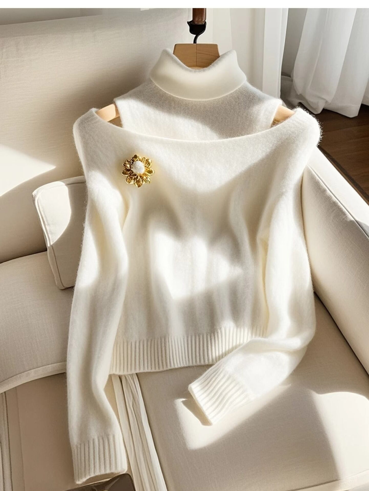 【tops】オフショルダーハイネックニットトップス　M28764