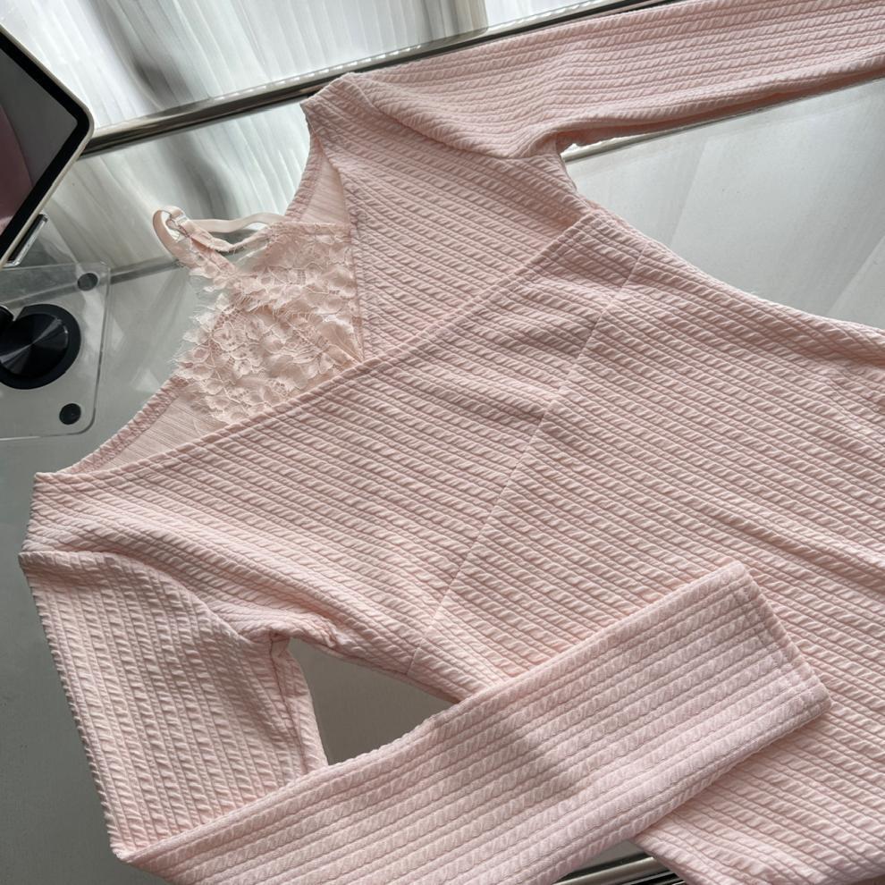【dress】レースドッキングニットワンピース　M27719