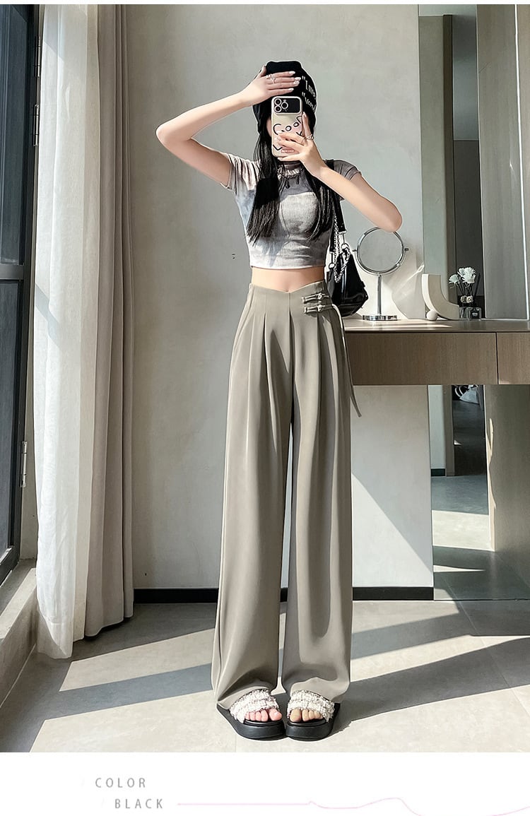 【bottoms】4色ハイウエストスーツパンツF7492