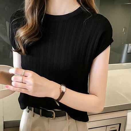 【tops】ファッションラウンドネック半袖ニットゆったり着まわしTシャツ