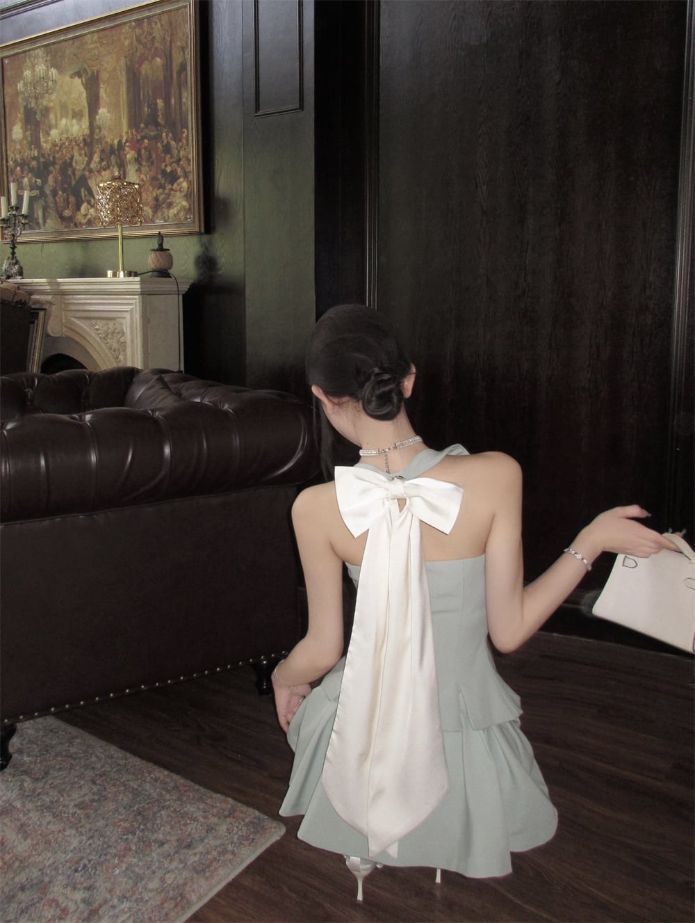 【set】Vネックリボンスーツチョッキ+スカート２点セットG21405