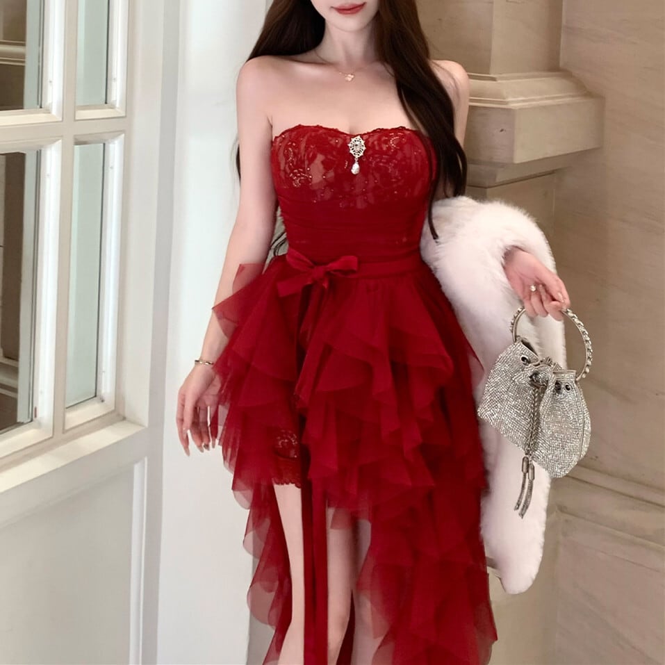 【dress】オフショルレースワンピース×チュールスカートセット　N3506