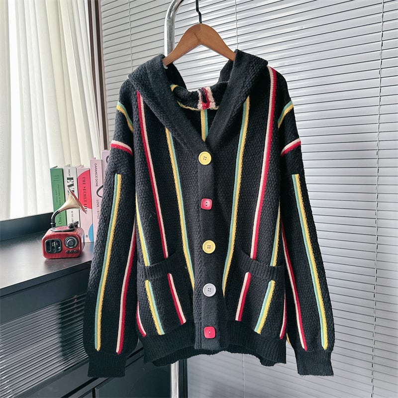【outer】フード付きニットカーデ　M26066