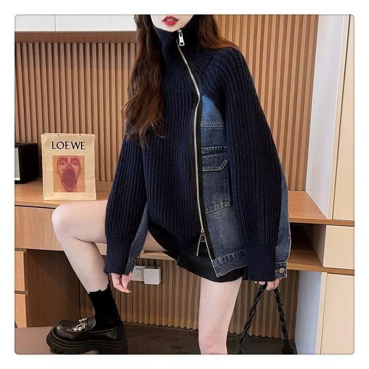 【outer】デニム切り替えニットカーデ　M29333
