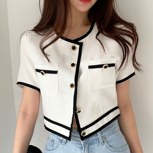 【tops】韓国風美人度アップ!韓国系ラウンドネック洋気レトロルーズデザインシャツ