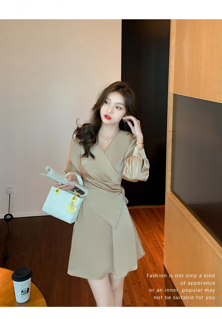 【dress】高級感!気質満点女性力を高める〜着痩せ長袖フランス風ワンピース G3466