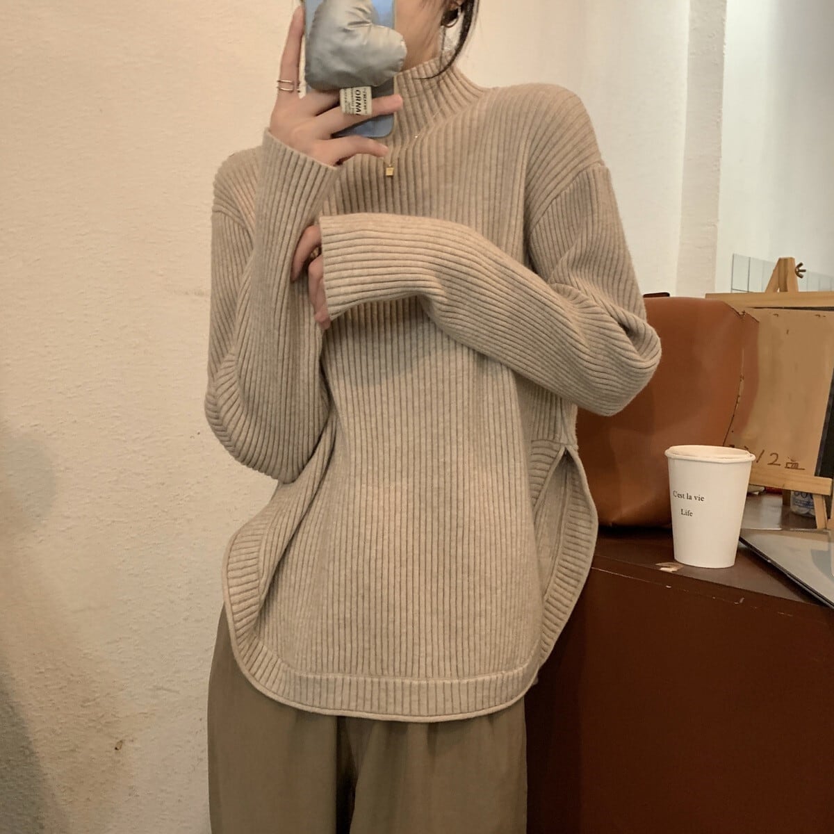 【tops】スリットニットセーター　M27982