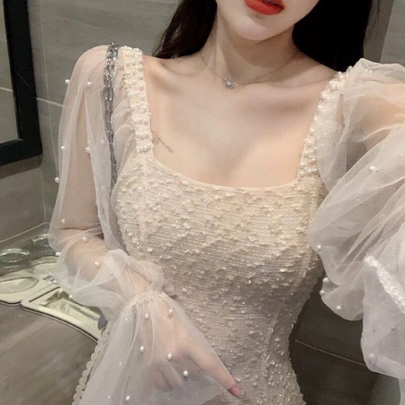 【dress】パール付きチュールドッキングデートワンピース　M27468