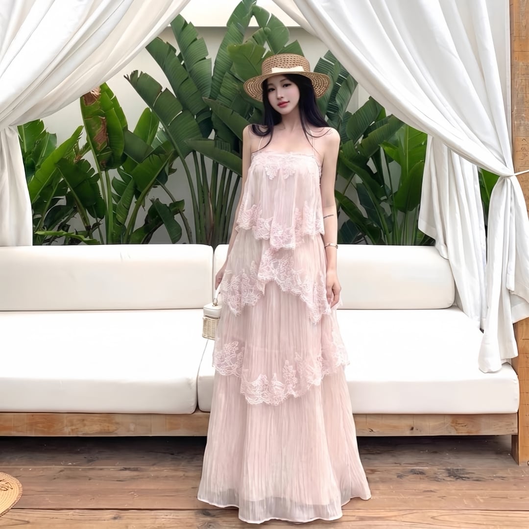 【dress】レースドッキングティアードキャミワンピース　K0557