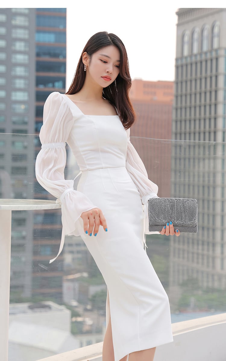 【set】フレアスリーブトップス+タイトスカート２点セットF7088