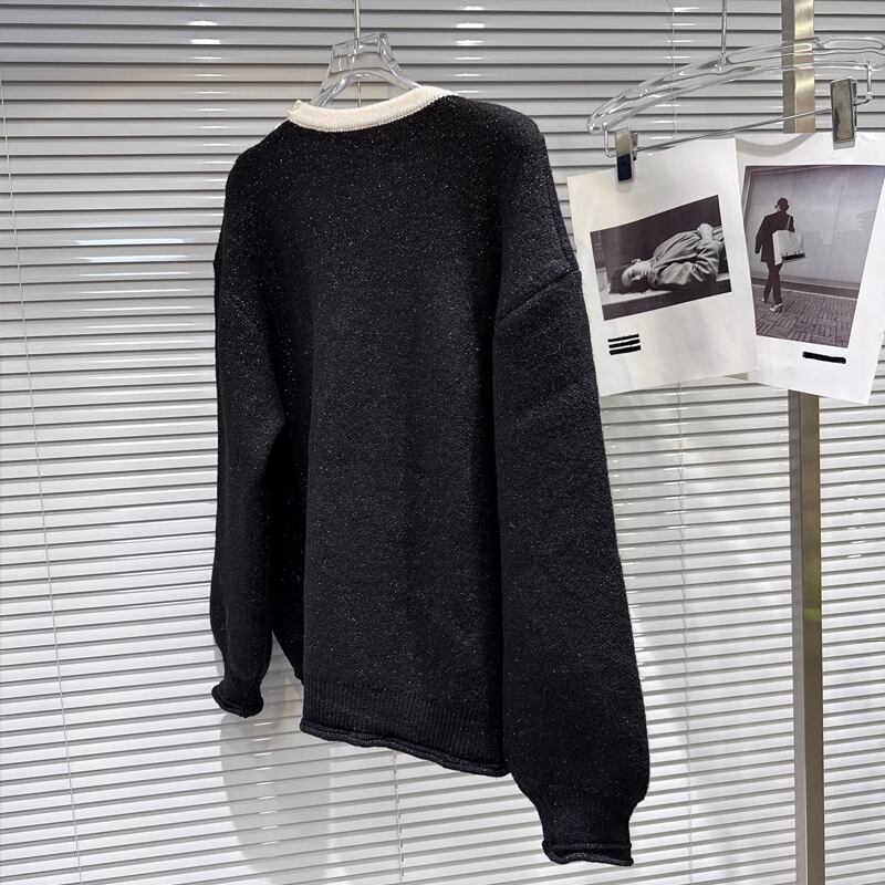 【outer】リボン付きフェイクレイヤードニットカーディガン Q7444