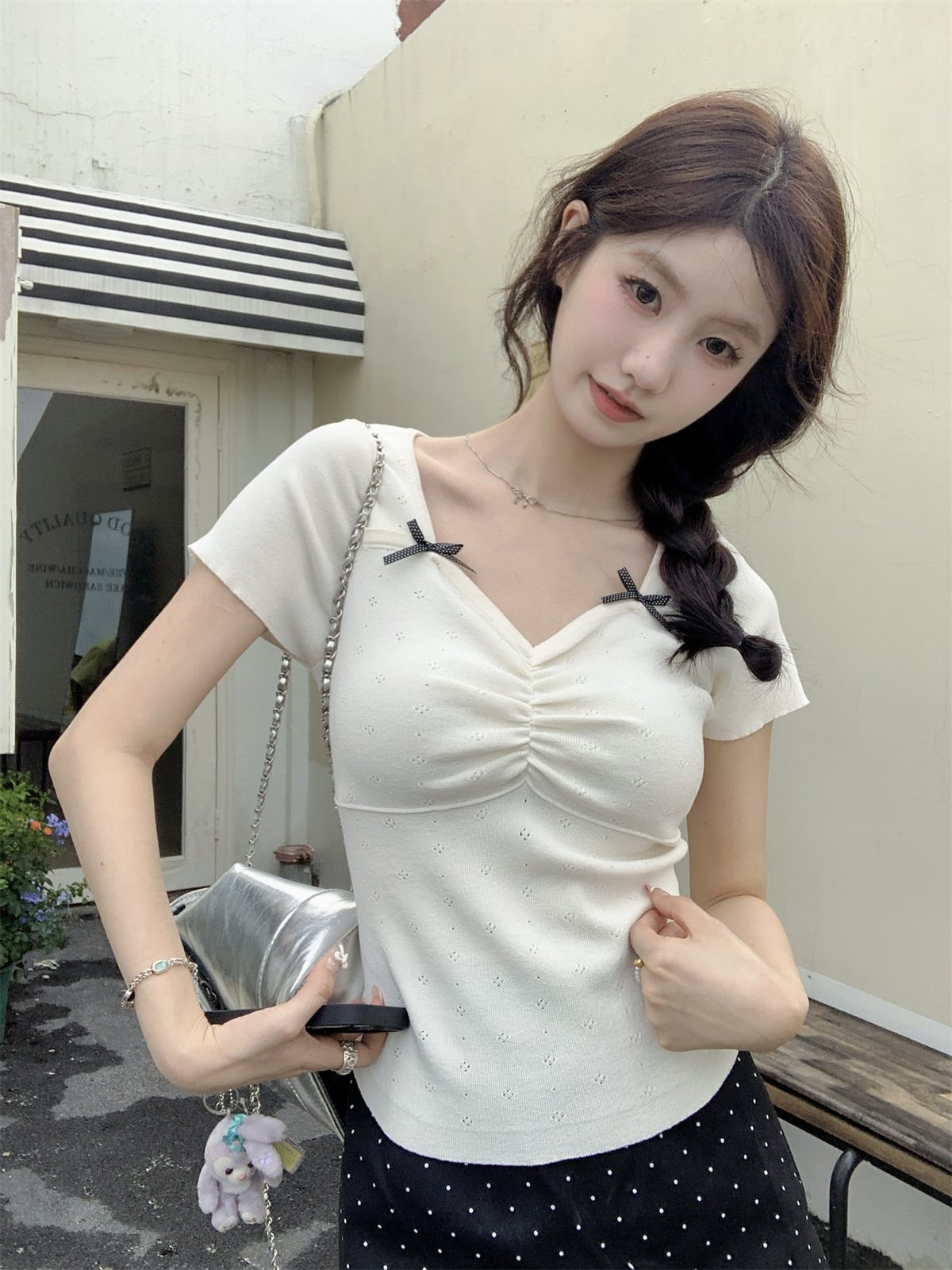 【tops】リボン付きTシャツ　M24481