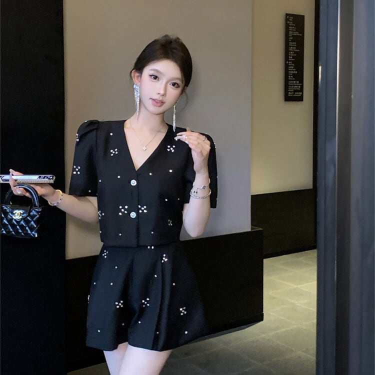 【set】ビジュートップス×ショートパンツセット　M24669