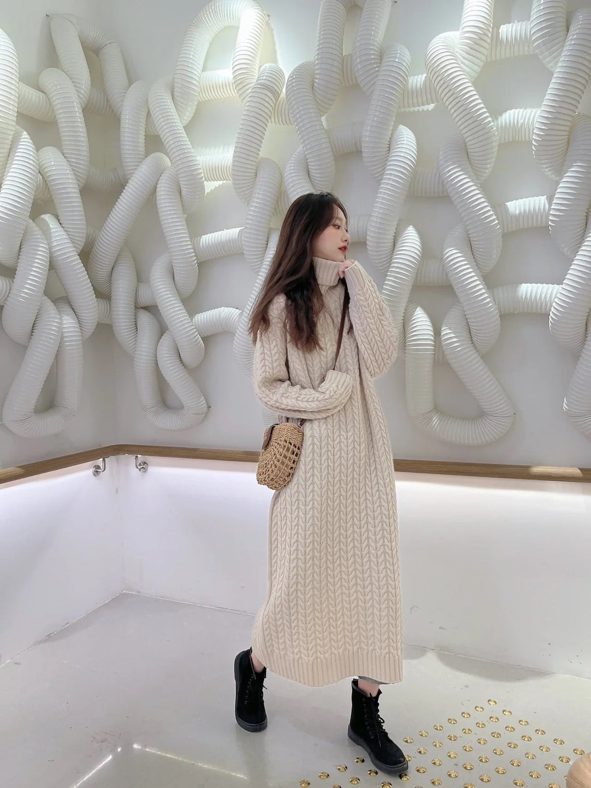 【dress】ハイネックニットワンピース　M25799