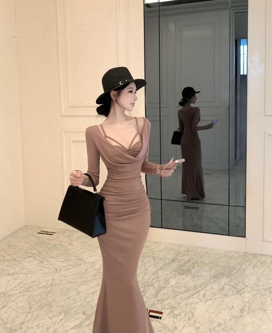 【dress】ストラップショルダーマーメイドワンピース Q7420