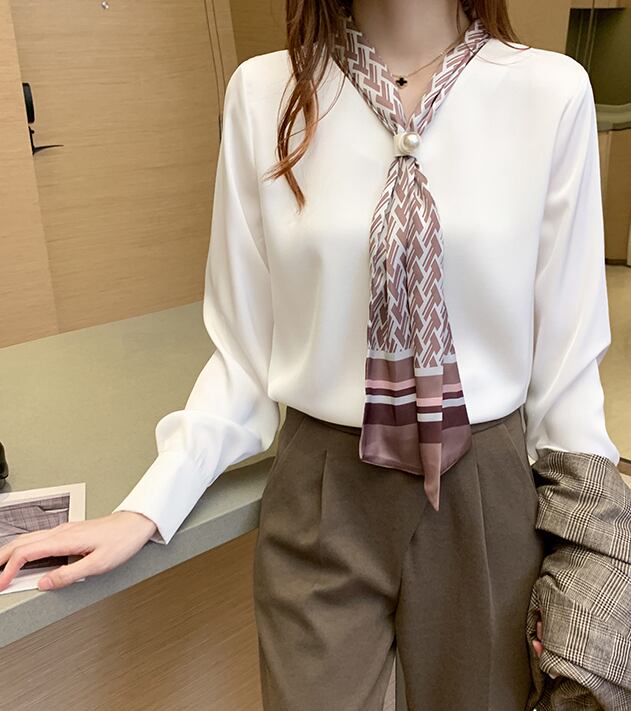 【tops】春新作バンドカラー長袖体型カバーファッションプリント配色シャツF0672