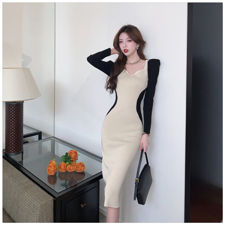 【dress】配色切り替えニットワンピース　M27808