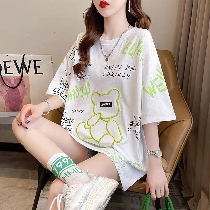 【tops】オシャレ度満点〜夏新作2色ラウンドネック半袖動物柄配色カジュアル大きいサイズ着回しＴシャツF2418