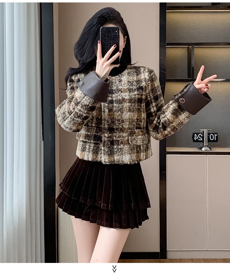 【set】チェック柄ショートコート×スカートセット　M27688