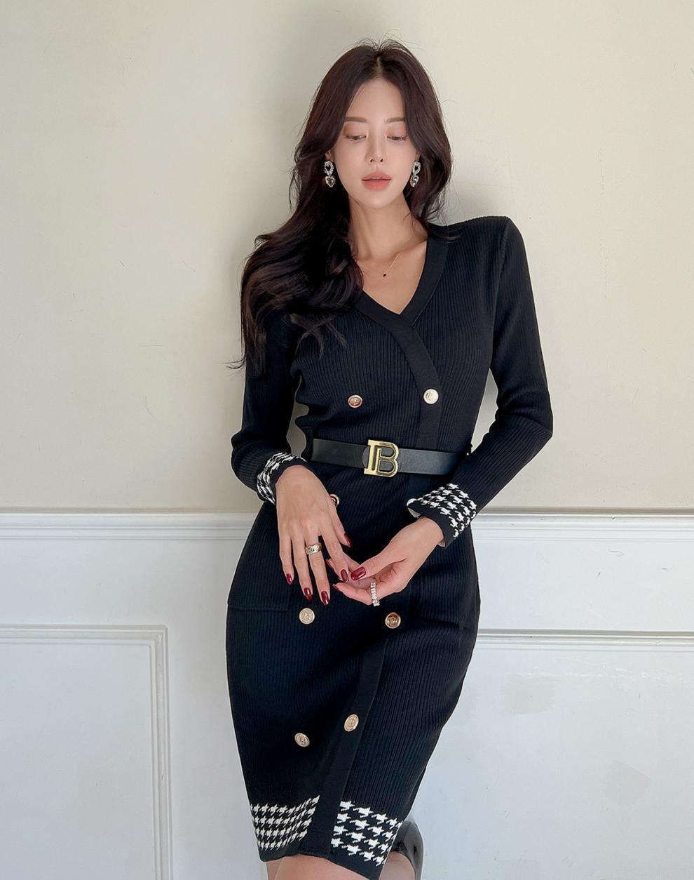 【dress】Vネックニットワンピース　M27446