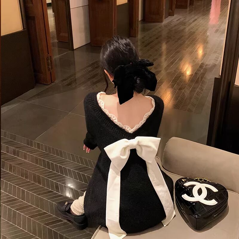 【tops】バックリボンニットトップス Q8133