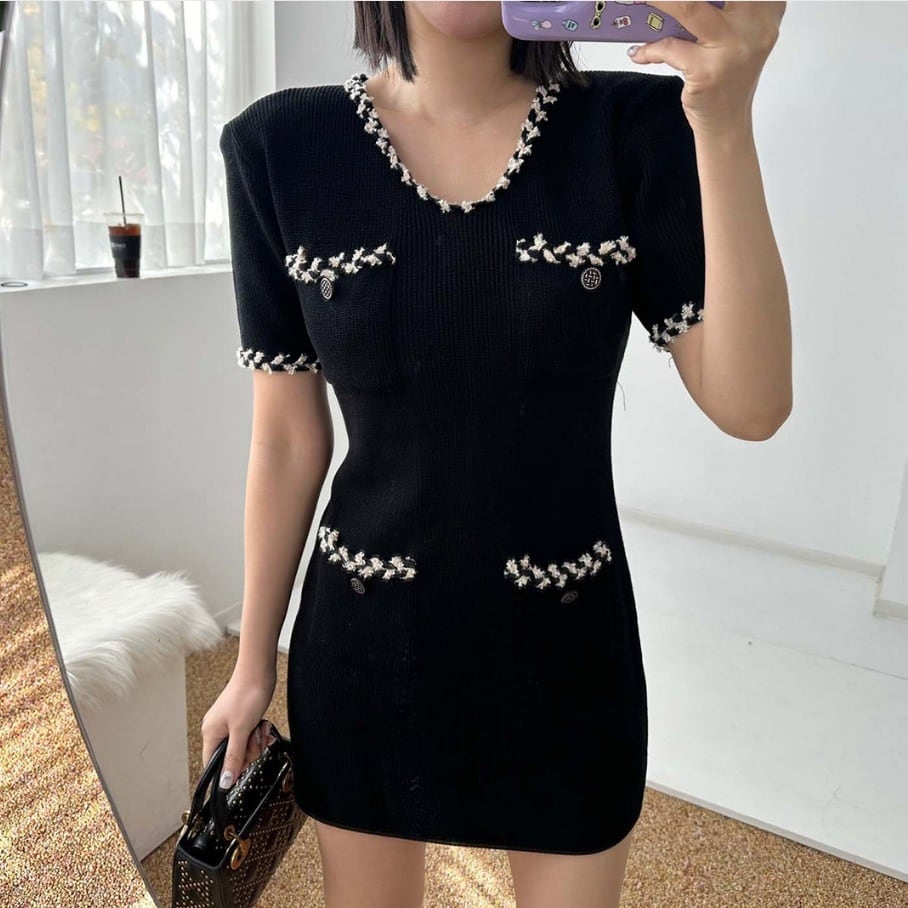 【dress】Vネックニットタイトワンピース G21158