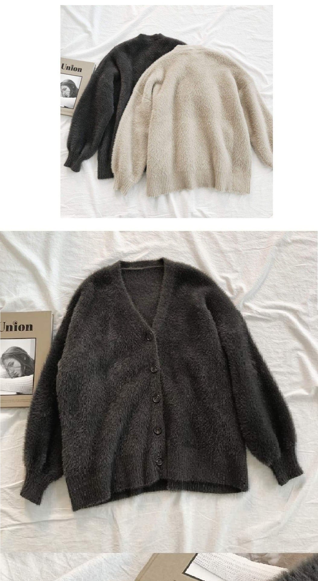 【outer】Vネックシャギーニットカーデ　M26229