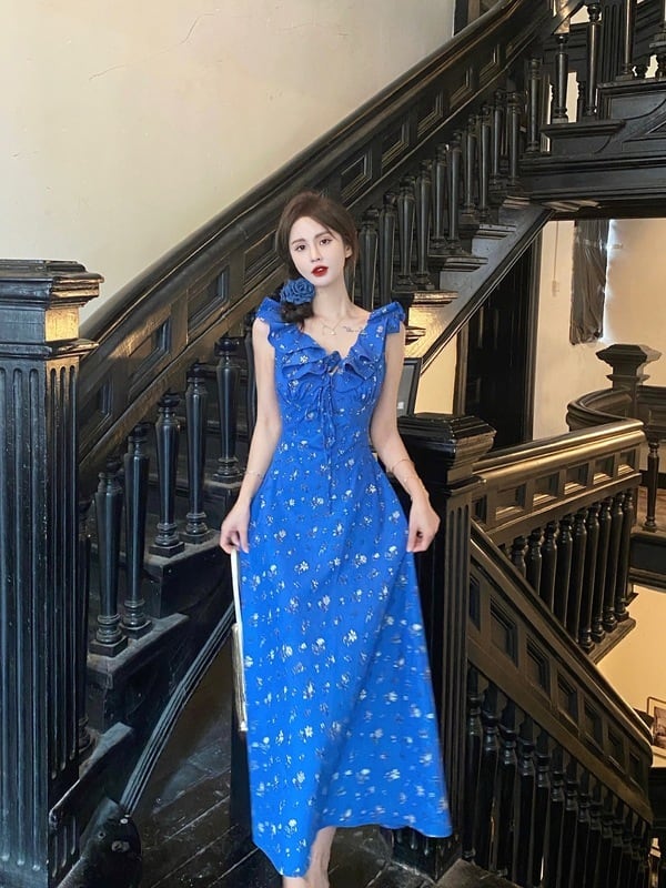 【dress】Vネック花柄海旅行ワンピース G21519