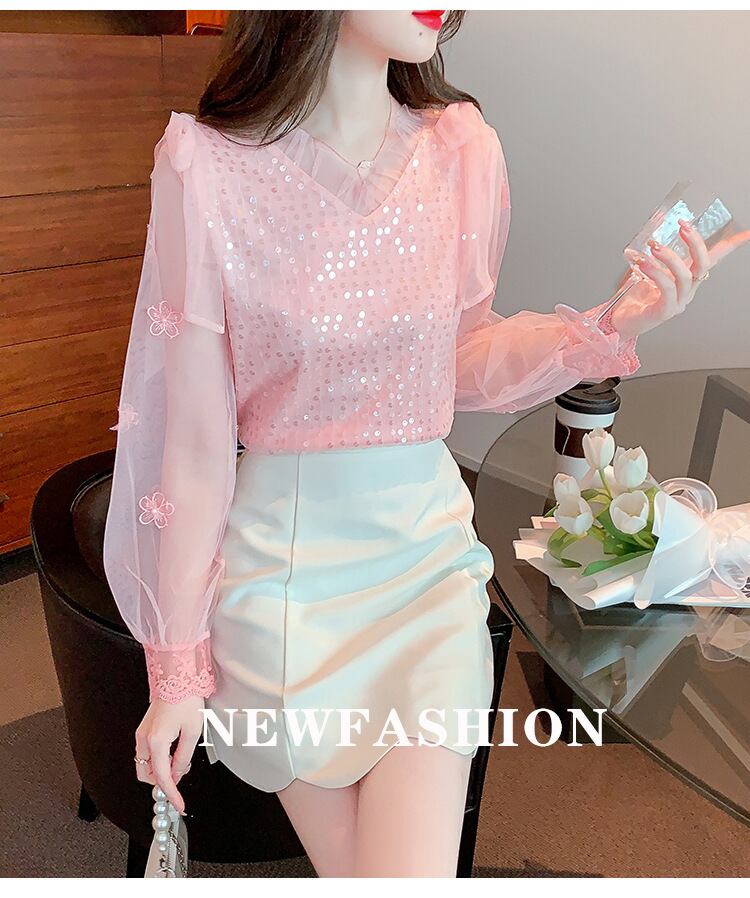 【tops】チュールコンビシャツトップス　M29227