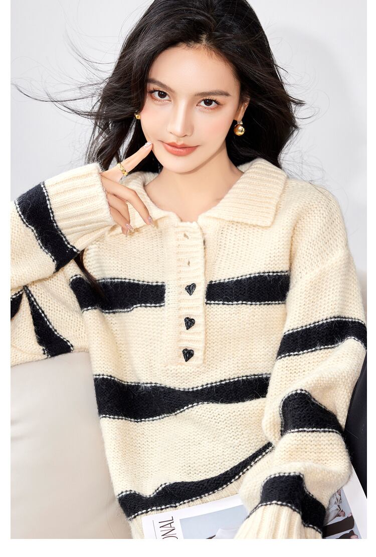 【tops】ボーダー柄ニットセーター　M18807