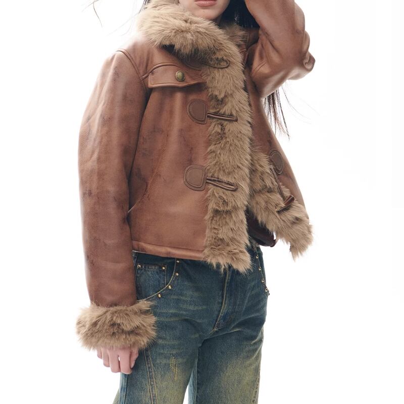 【outer】裏起毛ファードッキングPUジャケット Q7628
